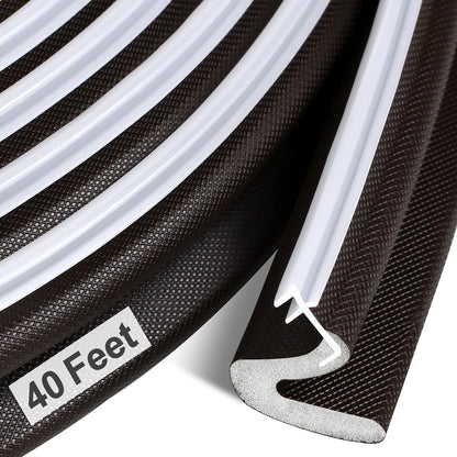 40FT Kerf V‑Shaped Weather Stripping Door Seal, Press‑in Seal for Pre‑Cut Slot Doors, Not Self‑Adhesive, Soundproof Draft Blocker for Exterior Front Doors, Fits Large Gaps, Easy DIY Install (White)