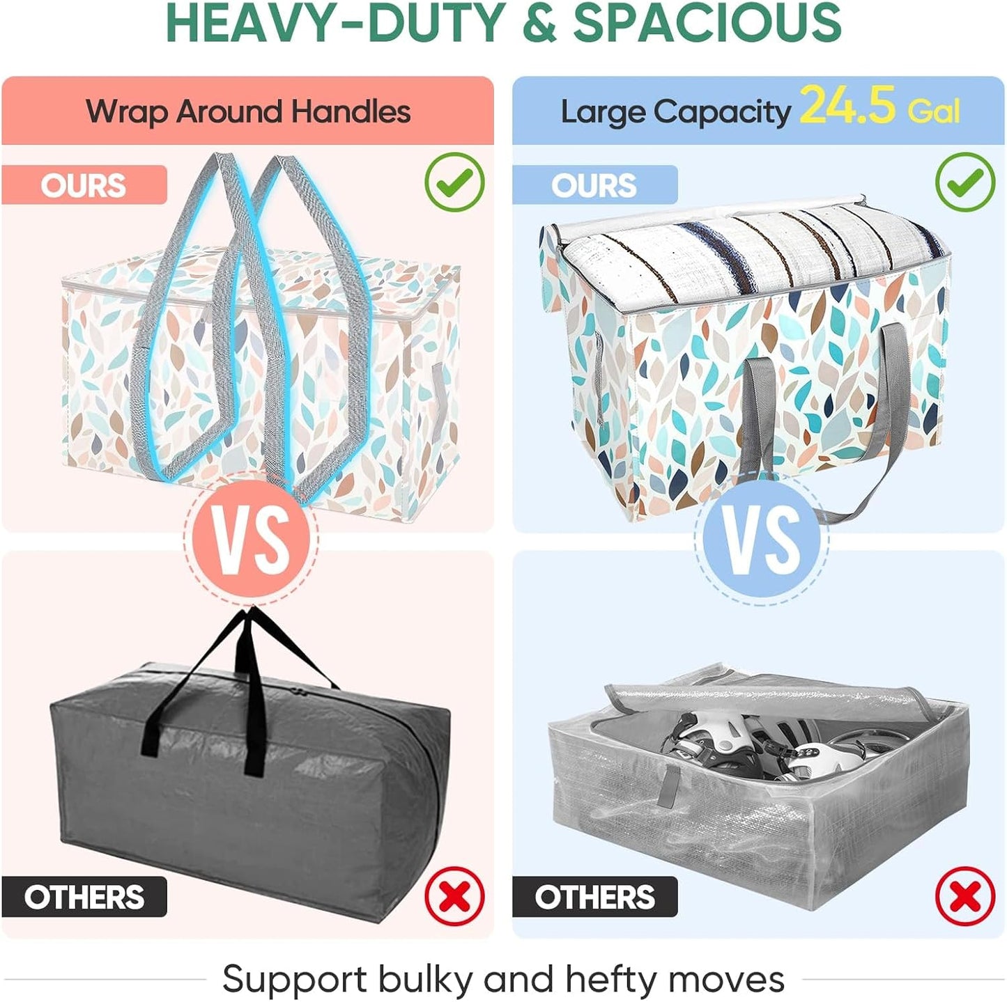 BALEINE 6-Pack Oversized Moving Bags with Reinforced Handles, Heavy-Duty Storage Tote for Clothes, Moving Supplies (Clear, 6-Pack)