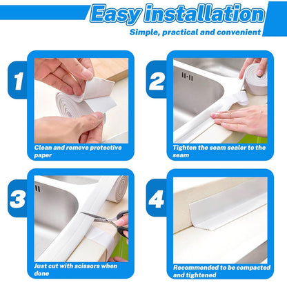 2 Rolls Widened Caulk Tape 2.3''x10.5FT for Stronger Adhesion, Waterproof Self Adhesive Toilet Caulk Strip, White Sealing Caulking Tape for Toilet Base Bathroom Shower Bathtub