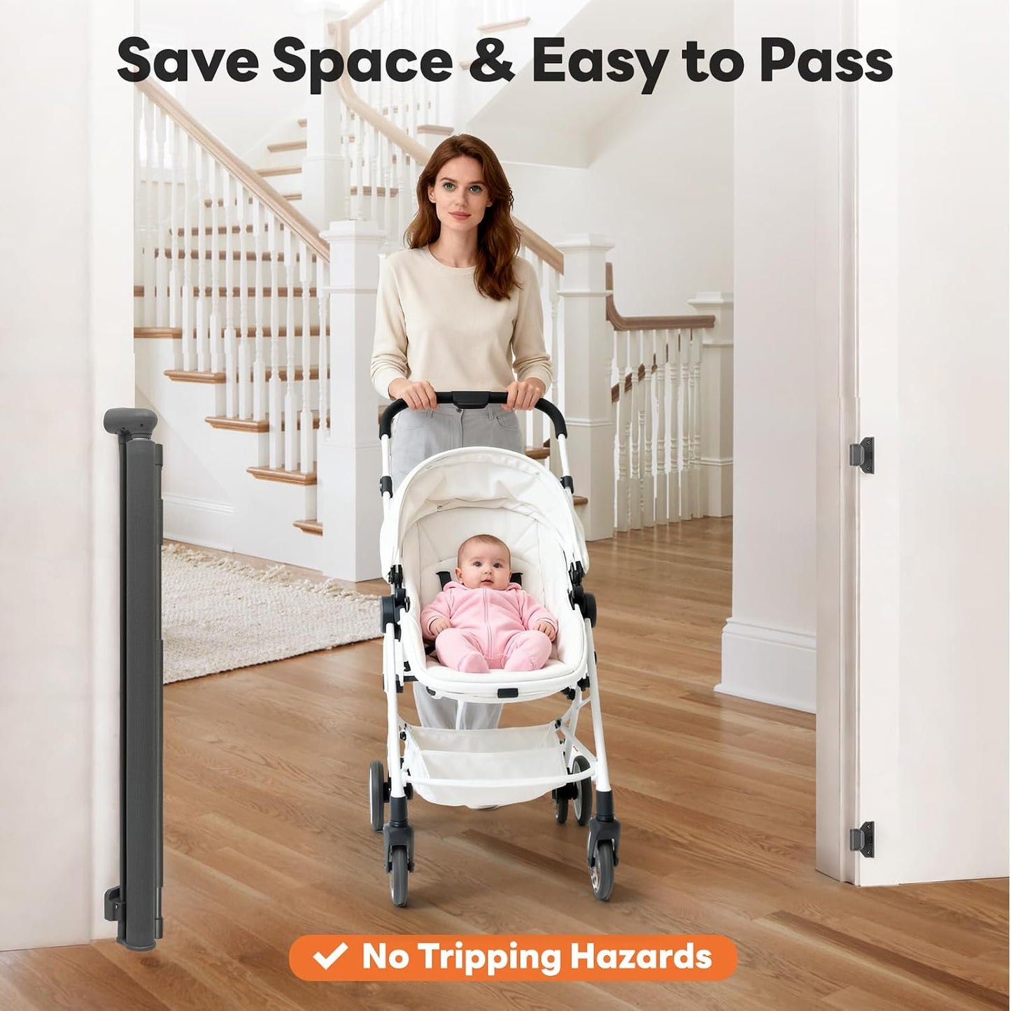 Retractable Baby Gate for Stairs and Doorways, 55" Wide x 33" Tall Mesh Dog Gate for Indoor & Outdoor Use, Safety Gate for Babies and Pets, Child Gates for Hallways, Hardware Mounted, Black