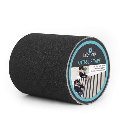 Lifegrip Anti Slip Tape, 4 Inch x 15 Foot Non-Slip Traction Grip Tape for Stairs, Waterproof Stair Treads Grip Non Slip, Non Skid Tape for Steps, Outdoor Black Grip Tape (4" X 15')