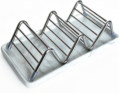 Soap Dish, Stainless Steel Self Draining Shower Bar Soap Holder with Ceramic Dish Tray, W Style Soap Saver for Bathroom, Sink, Kitchen and Countertop(Gray Texture)