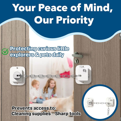Child Proof Door Locks, No-Drill Adjustable Baby Safety Locks with 3M Strong Adhesive, Ideal for Refrigerators, Cabinets, Drawers & Toilets