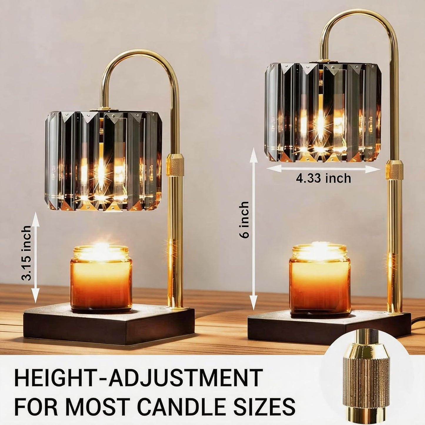 Yuichoy Candle Warmer Lamp with Timer, Dimmable Electric Candle Wamer Adjustable Height, Glass Modern Candles Melter Lamp, Gifts for Women Mom, Clear