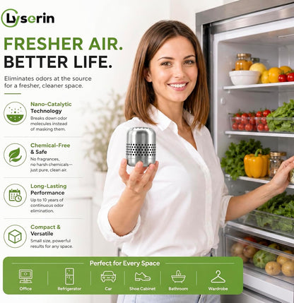 Refrigerator Deodorizer & Odor Eliminator - Lasts 10 Years, Multi-Purpose Air Purifier for Fridge, Closet, and Car - Outperforms Baking Soda & Charcoal (1 Pack)