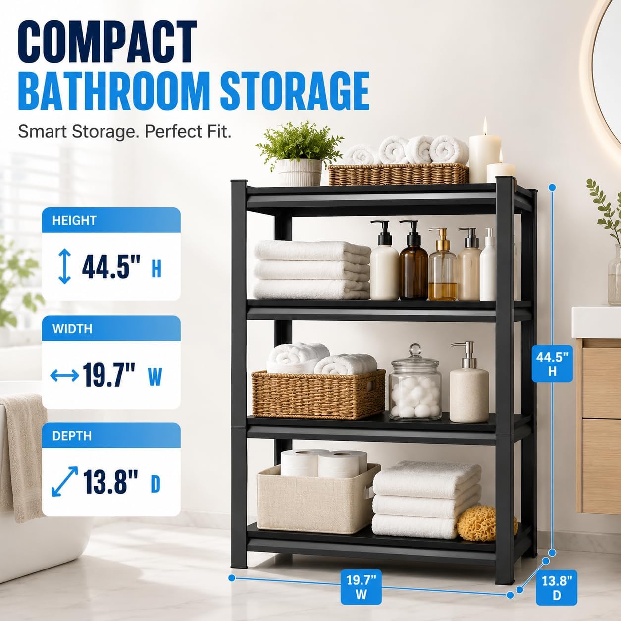 Over Washer and Dryer Shelves, Adjustable 2 Tier Metal Laundry Room Organizer and Storage Rack, Heavy Duty Utility Shelving Unit, 14"Wx 12"Dx 22"H Rust Resistant Steel Freestanding Shelf, Black