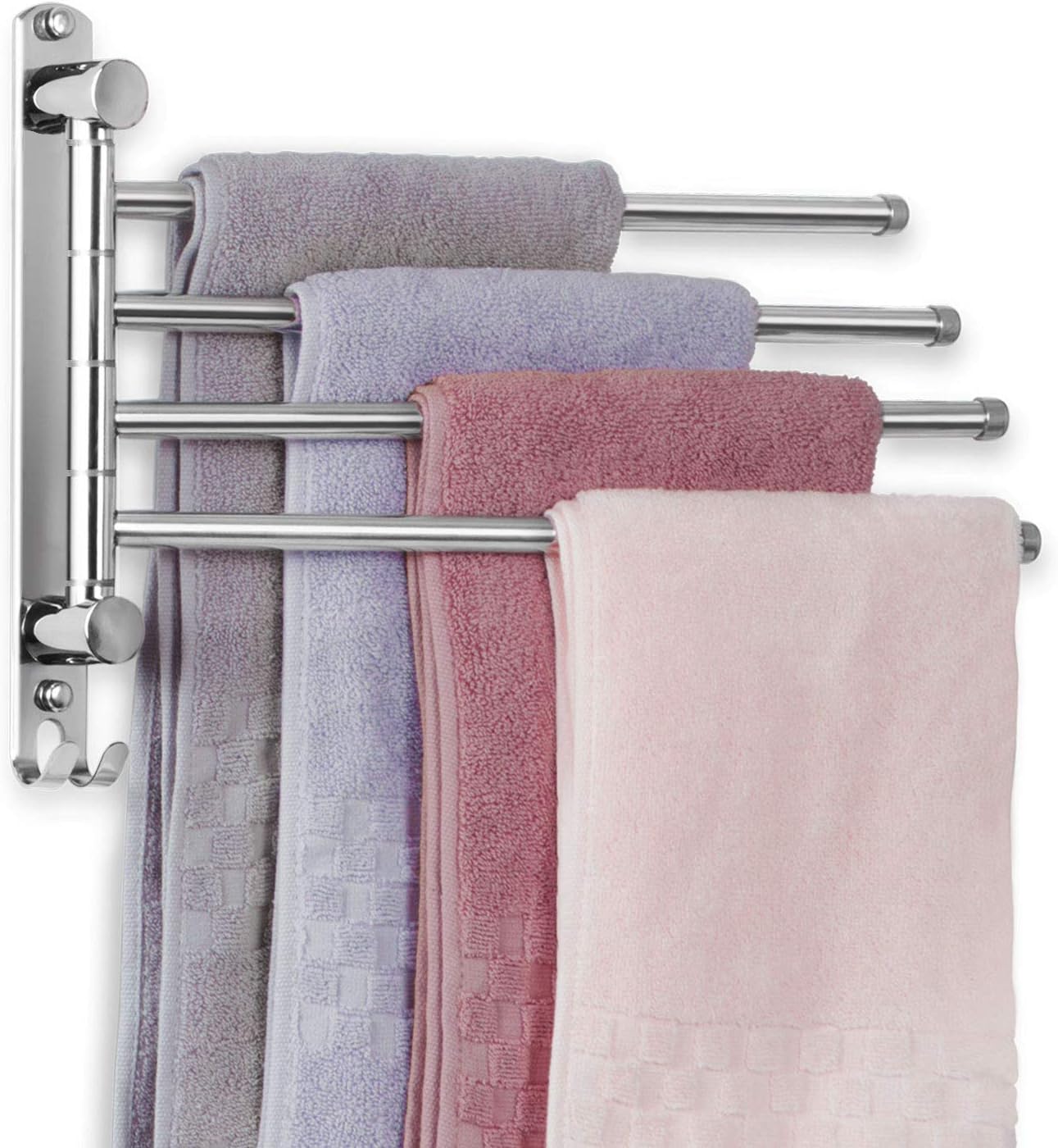 Towel Rack Wall Mounted JSVER Bathroom Towel Rack, Space Saving Towel Holder, 13.4 Inches Swivel SUS304 Stainless Steel Towel Bar, 180° Rotation 6 Arms Towel Racks for Bathroom