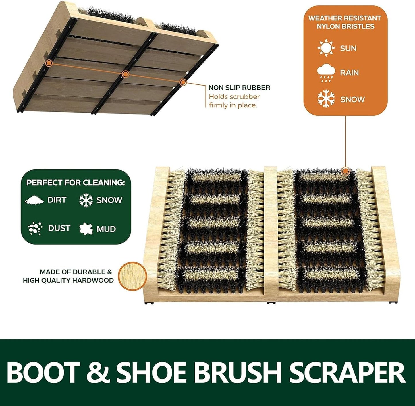 Boot Scraper Brush for Outdoor Steps – Gray Mat with Bristles for Effective Cleaning of Mud, Dirt, Grass, and Snow – Ideal for Entryways and Doorsteps