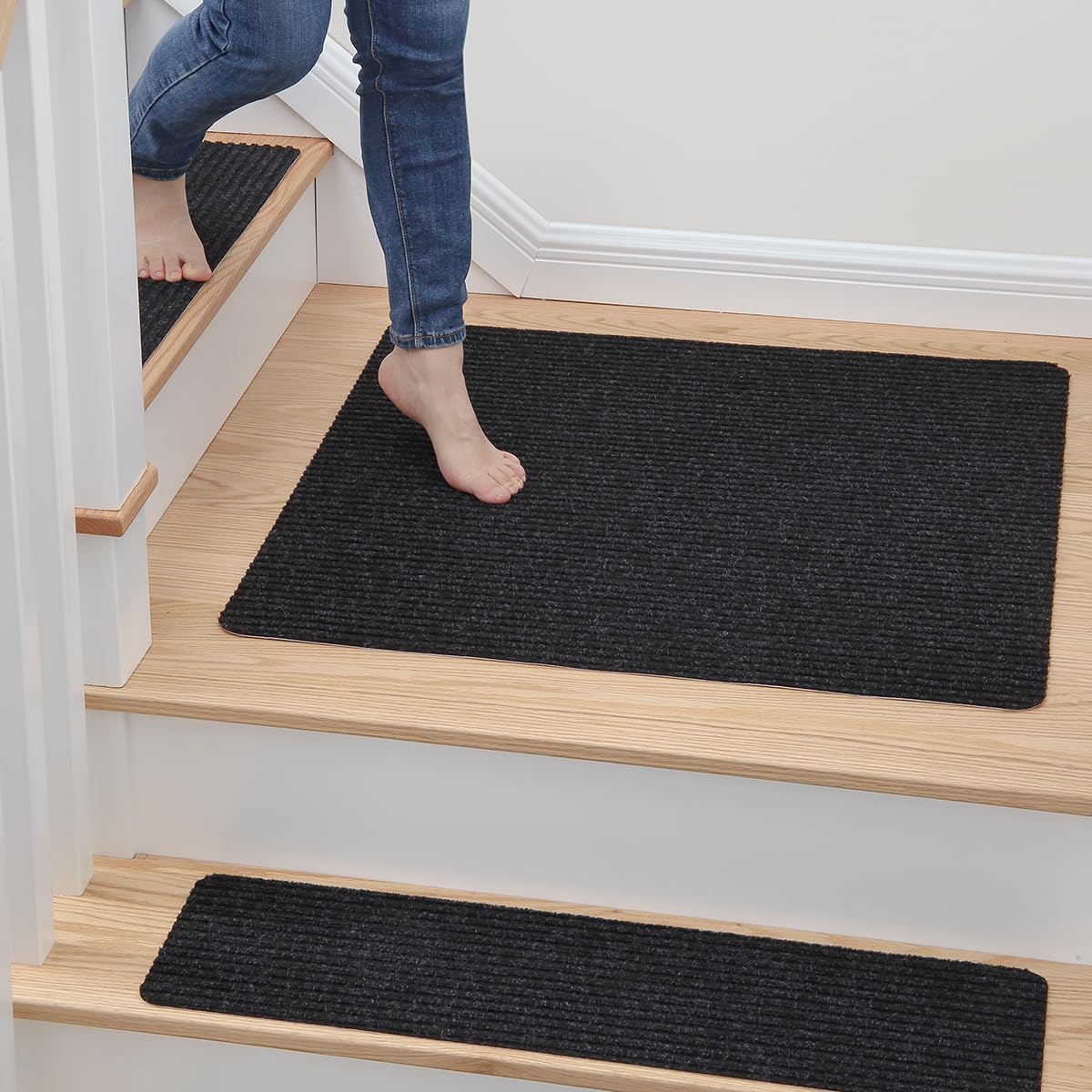 MBIGM 8" X 30" (15 in Pack) Nonslip Carpet Stair Treads Non-Skid Safety Rug Slip Resistant Indoor Runner for Kids Elders & Pets with Reusable Adhesive - Brown - Non Slip Stair Treads Indoor