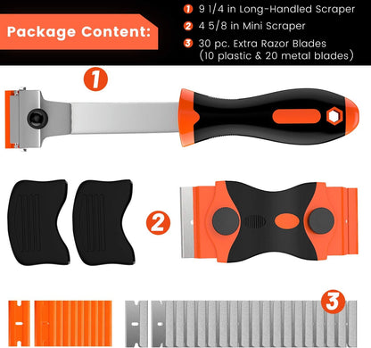 DEKEones Razor Blade Scraper, Long Handled Scraper Tool with 10 Extra Replacement Blades, Razor Scraper Remover for Cleaning Sticker, Paint, Caulk from Window, Car, Glass, Windshield, Stove