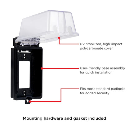 UltraPro Outdoor Outlet Cover, Single Gang Outdoor Outlet Cover Weatherproof Enclosure, Rated for Wet Locations, Outdoor Electrical Box Waterproof Plug Covers, Black, 49204