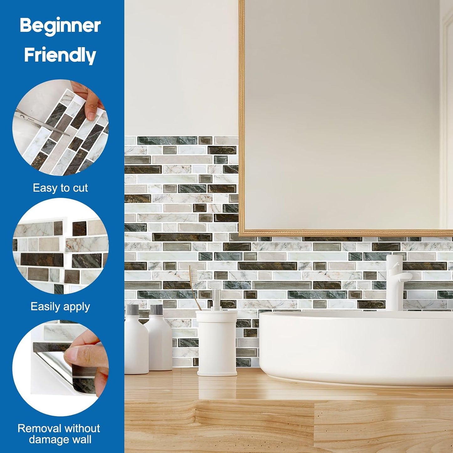 Yipscazo 10 Sheets Peel and Stick Backsplash for Kitchen Wall, 12''x12'' Waterproof Stick on Backsplash Smart Tiles for Bathroom,Removable Backsplash Wall Tiles in Gray White