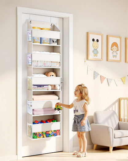 ULG Over the Door Organizer, 5-Tier Extra Large Hanging Storage with 10 Mesh Pockets, 100 lbs Capacity, Heavy Duty Door Organizer for Closet, Bedroom, Nursery Storage, Beige