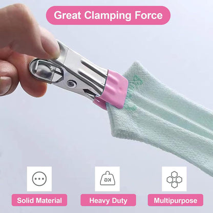 Clothes Hangers Heavy Duty 15Pack, 2.17 Inch Metal Clips, Clothespins for Photo Drying Clothesline Laundry Sock, Bag Clips for Food Kitchen Stainless Steel with Rubber,Pink