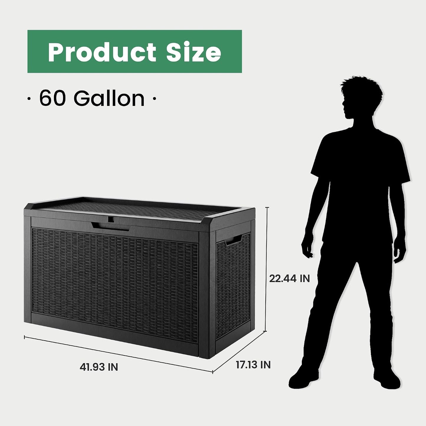 100 Gallon Storage Box, Waterproof Resin Deck Box with Hydraulic Piston Design, Lockable Storage Bench for Package Delivery, Storage Bin for Patio Cushions, Garden Tools, Black