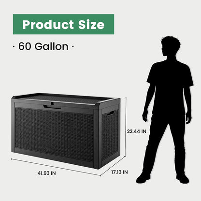100 Gallon Storage Box, Waterproof Resin Deck Box with Hydraulic Piston Design, Lockable Storage Bench for Package Delivery, Storage Bin for Patio Cushions, Garden Tools, Black