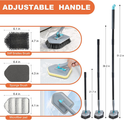 Long Handled Scrub Brush for Shower，3-in-1 Cleaning Brushes with 3 Different Function Cleaning Heads Brush for Shower Cleaning Bathroom Kitchen Walls Tub Tile