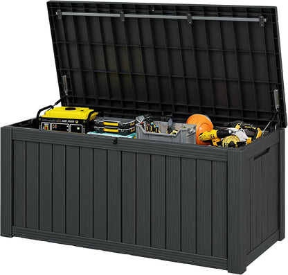 Outdoor Storage Box, Resin Deck Boxes Indoor and outdoor, Waterproof Storage Box Lockable Lid (Black, 85 Gallon)
