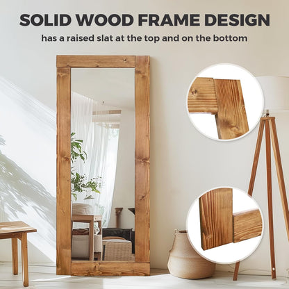 Solid Wood Full Length Mirror - 65"x22" Arched Floor Mirror, Free Standing & Wall Mounted - Elegant Design for Bedroom, Dressing Room, Hallway, Brown