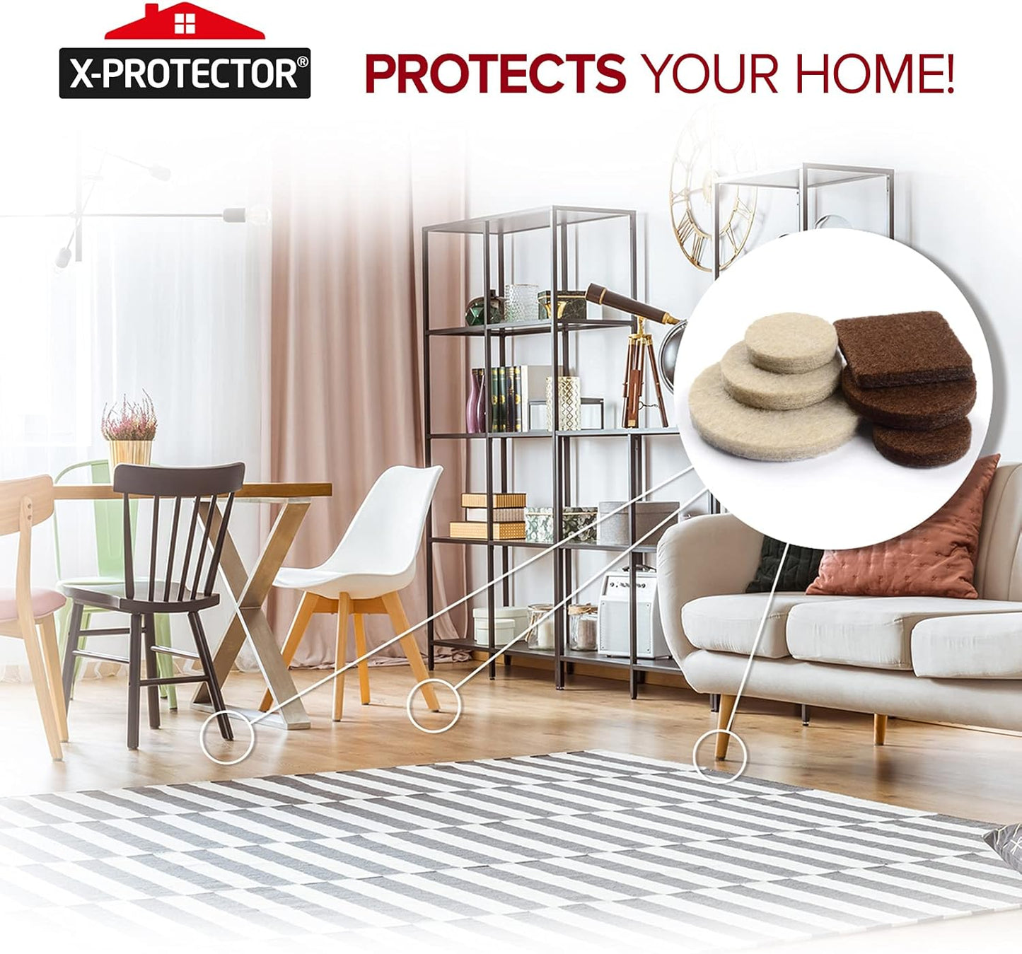 Felt Furniture Pads X-PROTECTOR - 48 Premium Floor Protector Chair Felts for Feet Wood Floors Best Hardwood Protect Your Hard Floors! (Brown)