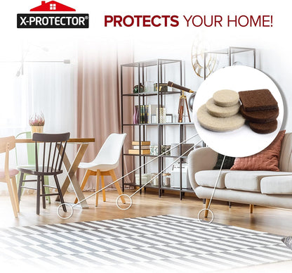 Felt Furniture Pads X-PROTECTOR - 48 Premium Floor Protector Chair Felts for Feet Wood Floors Best Hardwood Protect Your Hard Floors! (Brown)