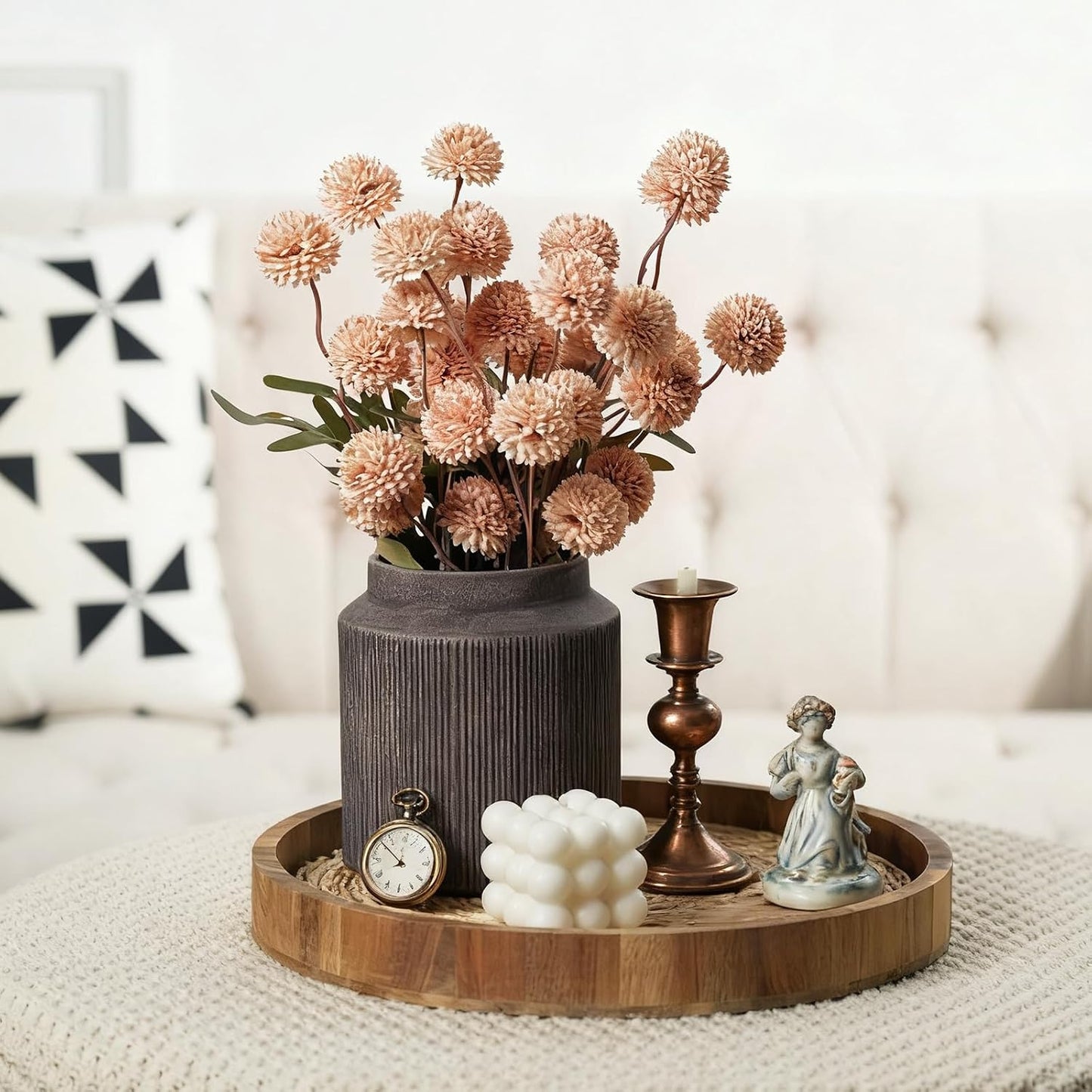 CUCUMI Ceramic Vase Set of 5, Home Decor Farmhouse Décor Handmade Pottery Vases for Pampas Grass, Dried Fresh Flowers, Table, Living Room, Kitchen, Shelf, Entryway Mantel Neutral Tones