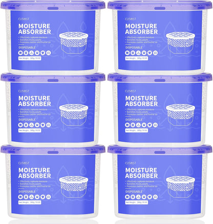 CLEVAST Moisture Absorber Boxes 6 Pack, 10 Oz Dehumidifier for Closet & Bathroom, Humidity Absorber for Wardrobe, Bedroom, RV & Car, Fragrance-Free Moisture Control, Unscented