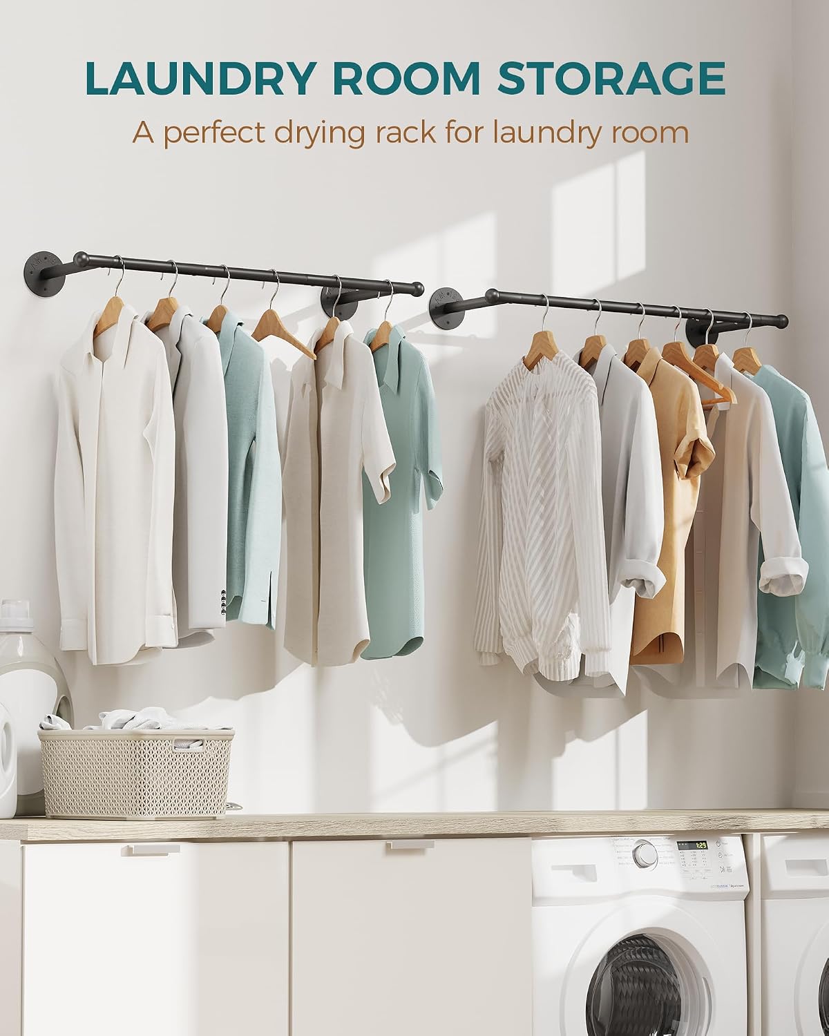 OROPY 33" Industrial Pipe Clothing Rack, Wall Mounted Clothes Rack | Closet Rods for Hanging Clothes, Multi-purpose Hanging Rod for Laundry Room, Bedroom and Closet Storage