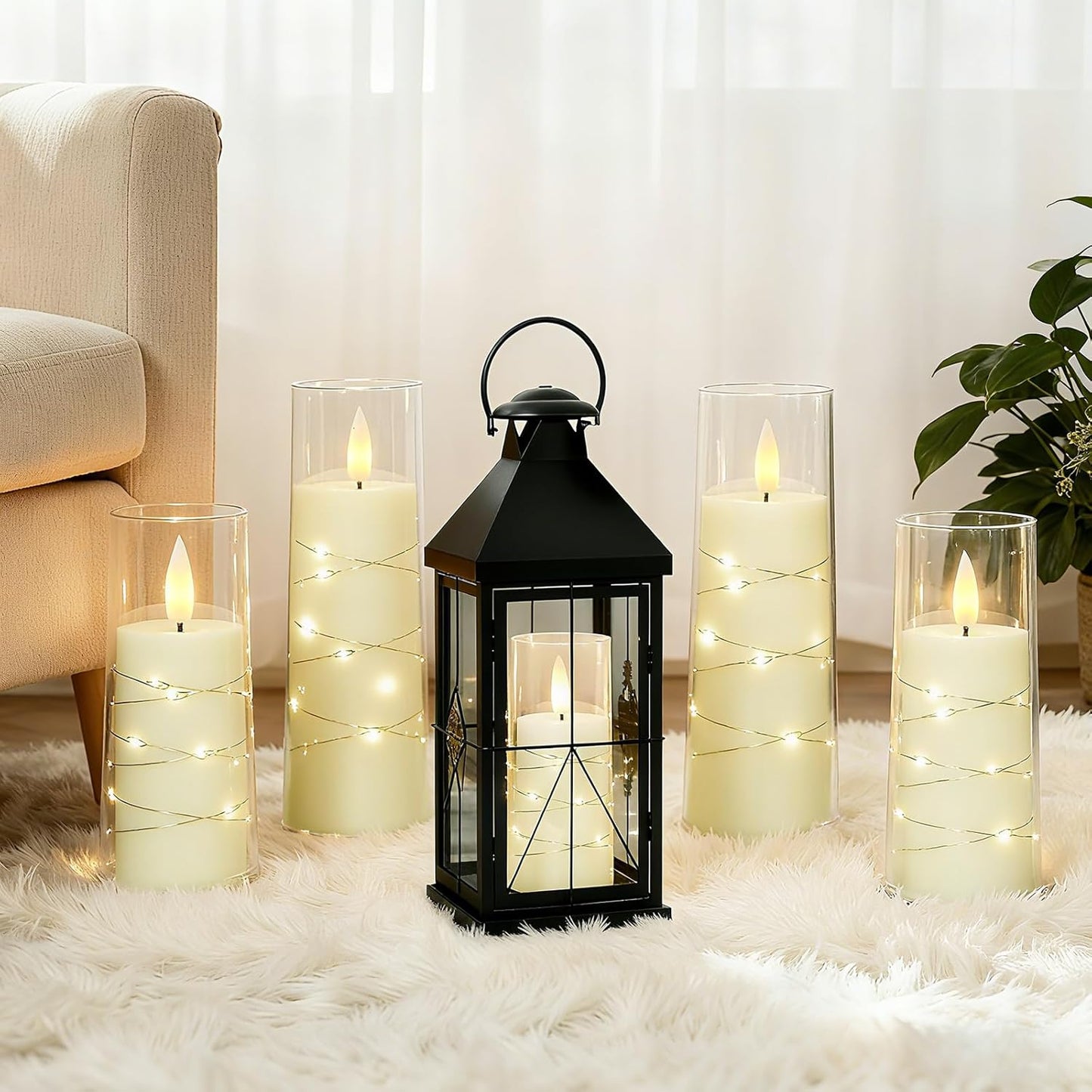 Raycare Flameless Candle with Remote Timer, 3 Flickering Acrylic Battery Operated LED Pillar Candles with Embedded Star String for Christmas, Wedding, Home Table Decor, and as a Gift (Ivory White)