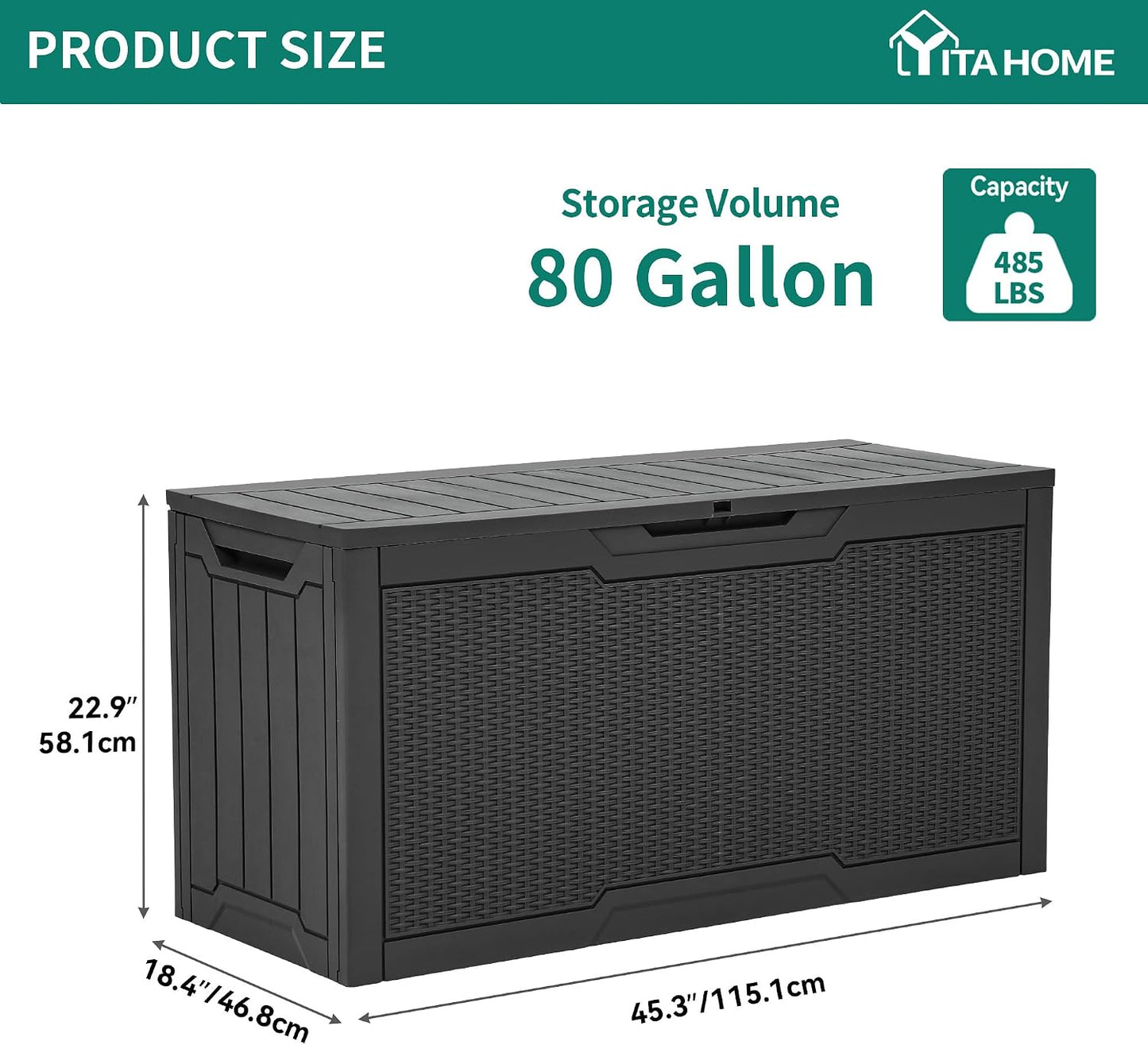 YITAHOME 100 Gallon Large Outdoor Deck Box | Waterproof Resin Storage Box, Lockable Indoor Outdoor Storage Container for Patio Furniture Cushions, Pool Accessories