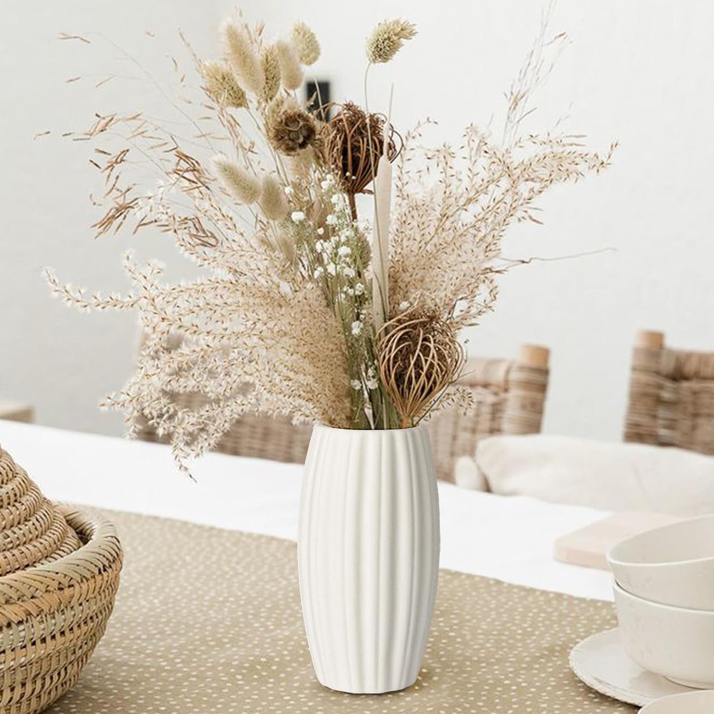 White Vases Set of 10, Small Ceramic Flower Vases Bulk Bud Vases for Wedding Table Centerpieces Decor Pampas Grass Modern Boho Home Party Decor DIY Gift