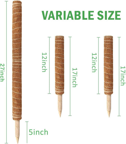Augshy Moss Pole, 27 Inch Moss Poles - 2Pcs 17 Inch Plant Stakes Moss Sticks for Monstera Indoor Creepers Plant Support Extension Climbing Plants