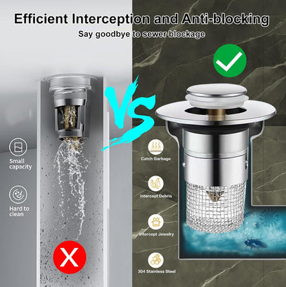 Bathroom Sink Strainer, 3 in 1 Sink Stopper Hair Catcher with Basket, Pop-up Sink Drain Strainer with Removable Stainless Steel Strainer, Replacement Sink Plug for US Bathroom Sink Stopper