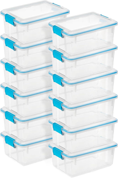 Sterilite 4-Pack Gasket Box, Home Storage Organizer Bins with Lids, 37 Quart – Stackable Clear Plastic Containers for Bedroom, Bathroom, Garage, Basement, or Attic