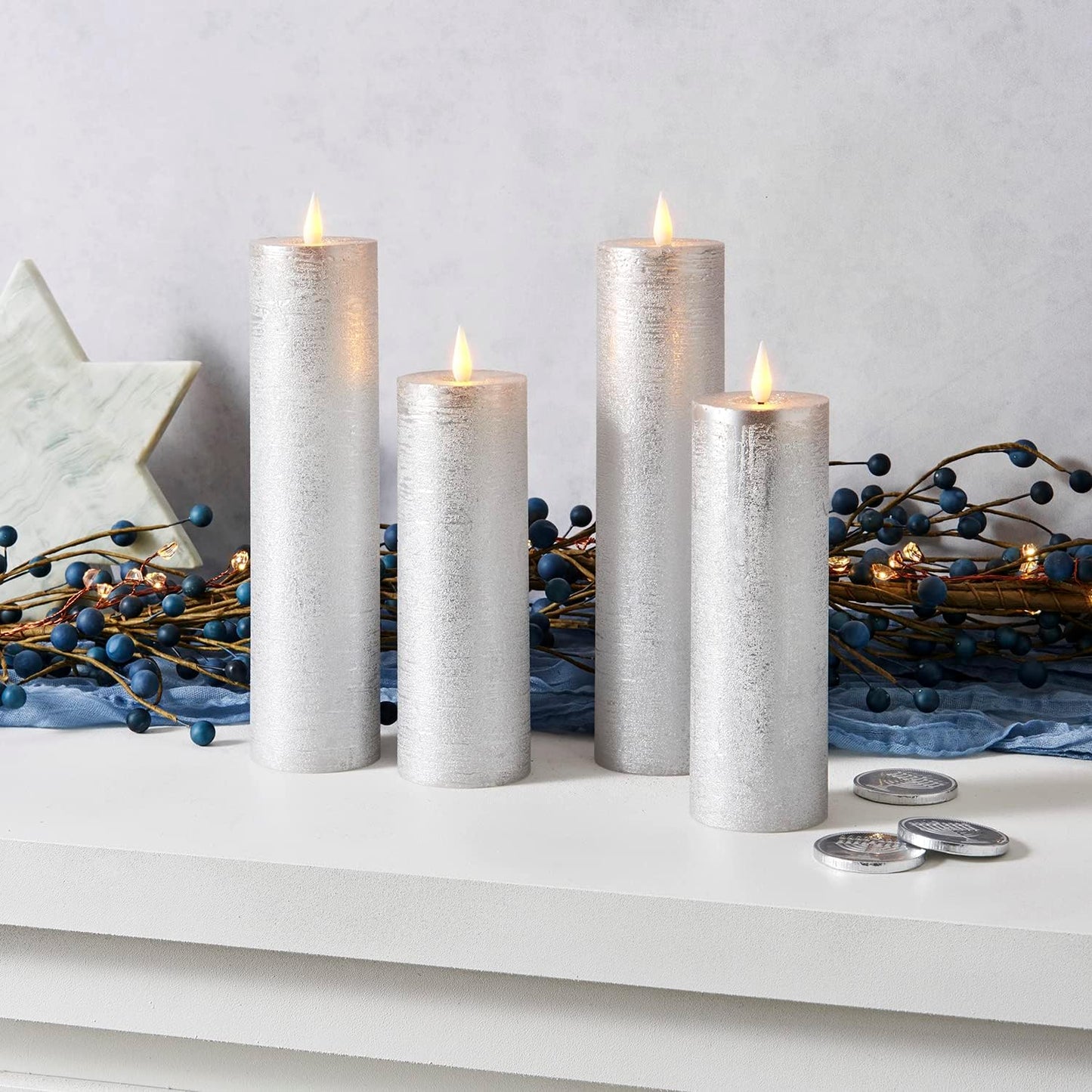 LampLust Realistic Flameless Pillar Candles with Remote, Set of 3, Batteries Included, Real White Wax, 3D Flickering LED Flame, 3 Inch Pillar Candles, Spring Decor, Centerpieces for Tables