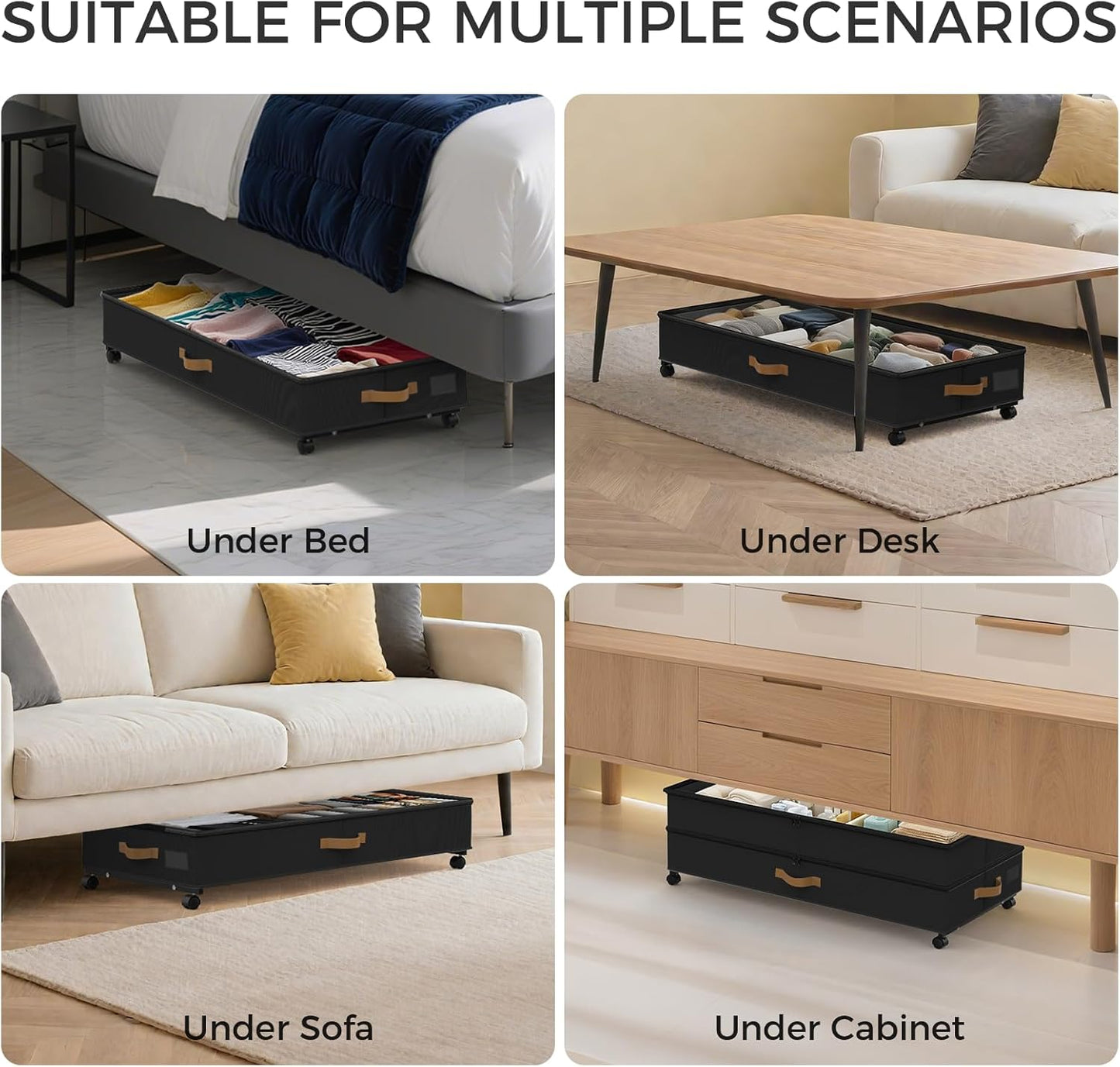 Under Bed Storage with Wheels 2-Pack, 75L XXL Under the Bed Storage Containers Large, 12" Tall Adjustable Storage for Underbed with Lids, Rolling for Shoes, Clothes, Blankets (Grey)