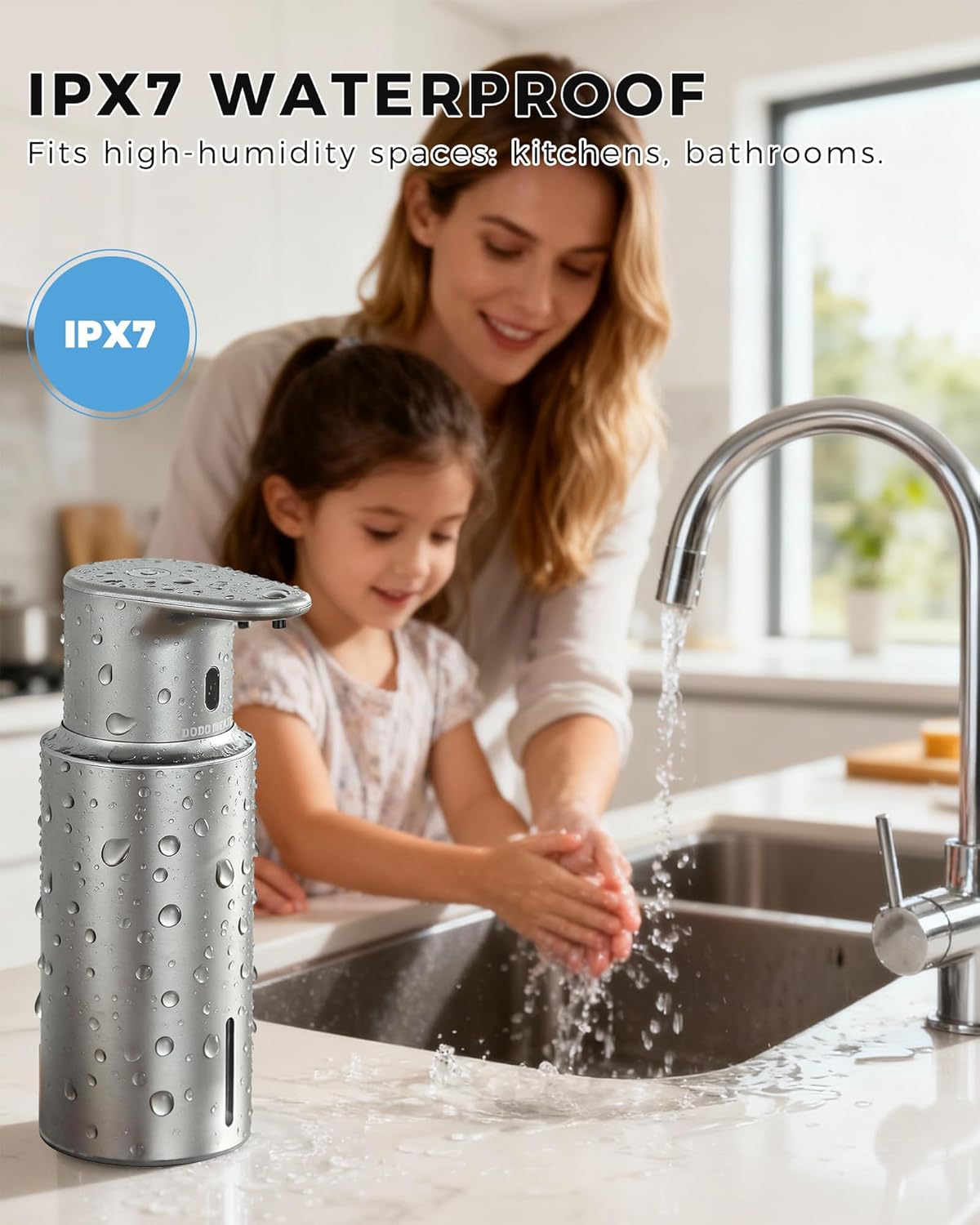 Automatic Foaming Soap Dispenser Touchless, 304 Stainless Steel Bottle Body &16.2oz/480ml Rechargeable, 3 Adjustable Liquid Levels, IPX7 Waterproof, for Kitchen Bathroom, Stainless Steel