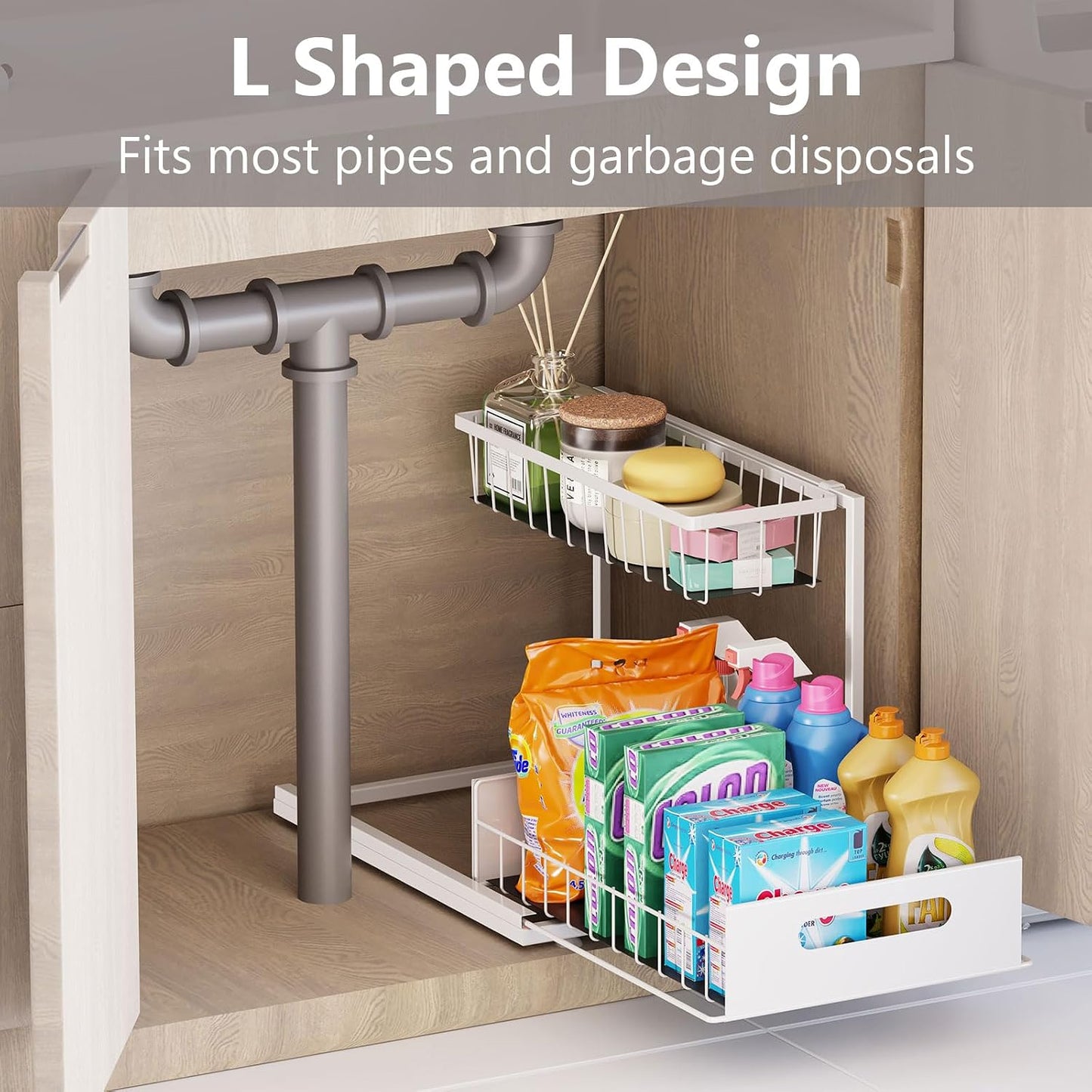 Ceetug Slide Out Under Sink Organizers and Storage, Black, 1 Pack | 2 Tier, Sturdy Metal, Cabinet Organizer, for Kitchen Bathroom