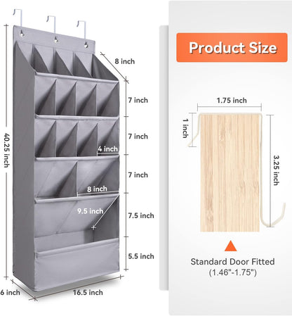 FENTEC 1 Pack Over-the-Door-Shoe-Organizers,Hanging Organizers with Large Pocket Shoe Holder Hanging Shoe Rack for Closet Shoe Organizer for Wall, Over Door Organizer with 15 Pockets Gray