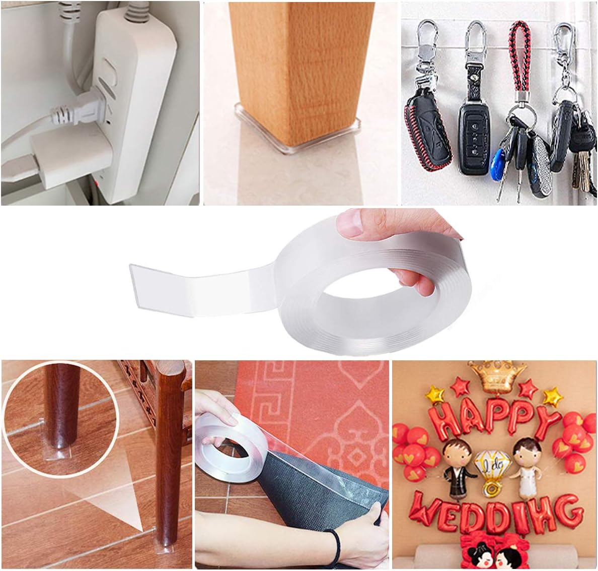 MSDADA Nano Double Sided Tape,No-Trace Removable Washable Nano Strong Gel Anti-Slip Adhesive Carpet Rug Tape, fit for Wall,Kitchen,Paste Photos & fix Carpet mats etc 3M(9.85ft)