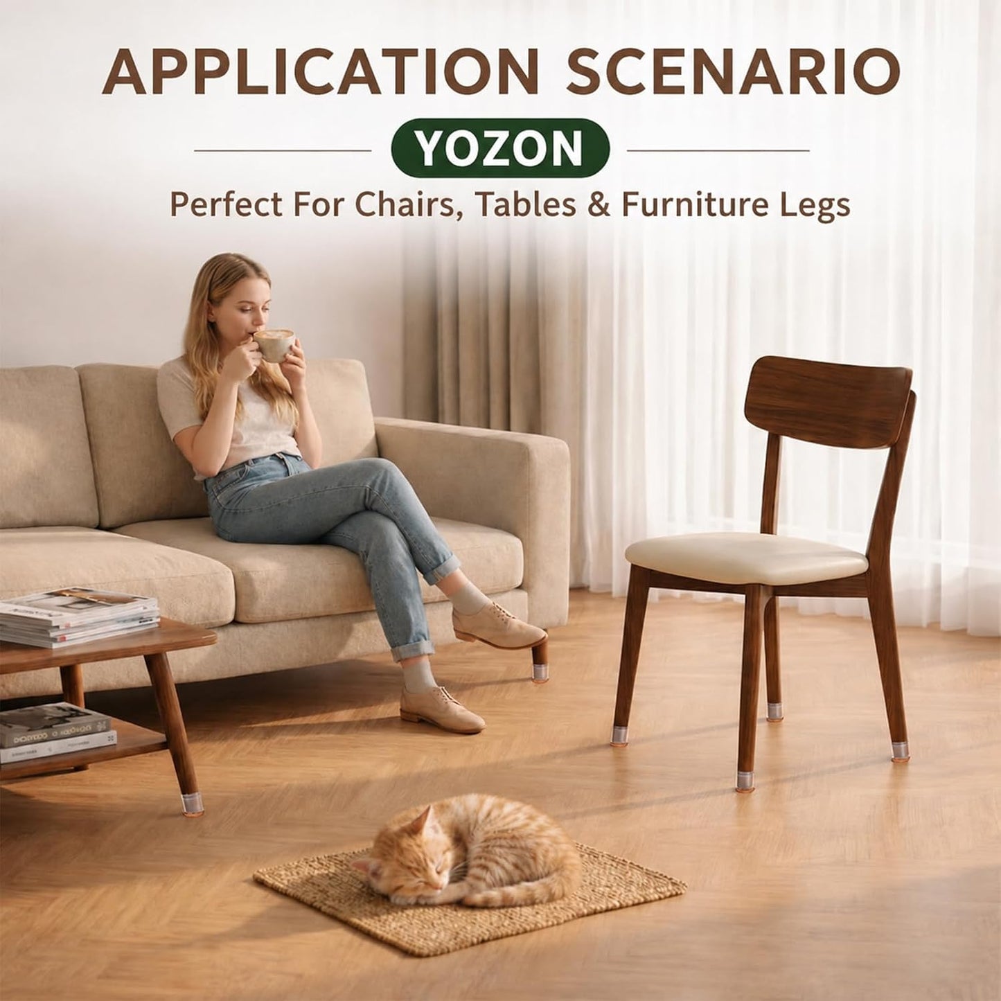 YOZON Chair Leg Floor Protectors Felt Furniture Pads Silicone Caps | Chair Leg Protectors for Hardwood Floors 32 Pack Anti-Scratch Reduce Noise Clear Round Medium Fit 3/4" to 1-3/16" (19-30mm)
