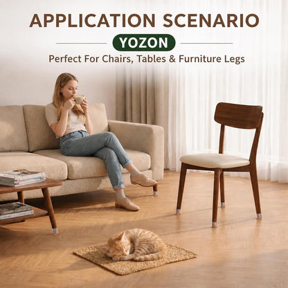 YOZON Chair Leg Floor Protectors Felt Furniture Pads Silicone Caps | Chair Leg Protectors for Hardwood Floors 32 Pack Anti-Scratch Reduce Noise Clear Round Medium Fit 3/4" to 1-3/16" (19-30mm)