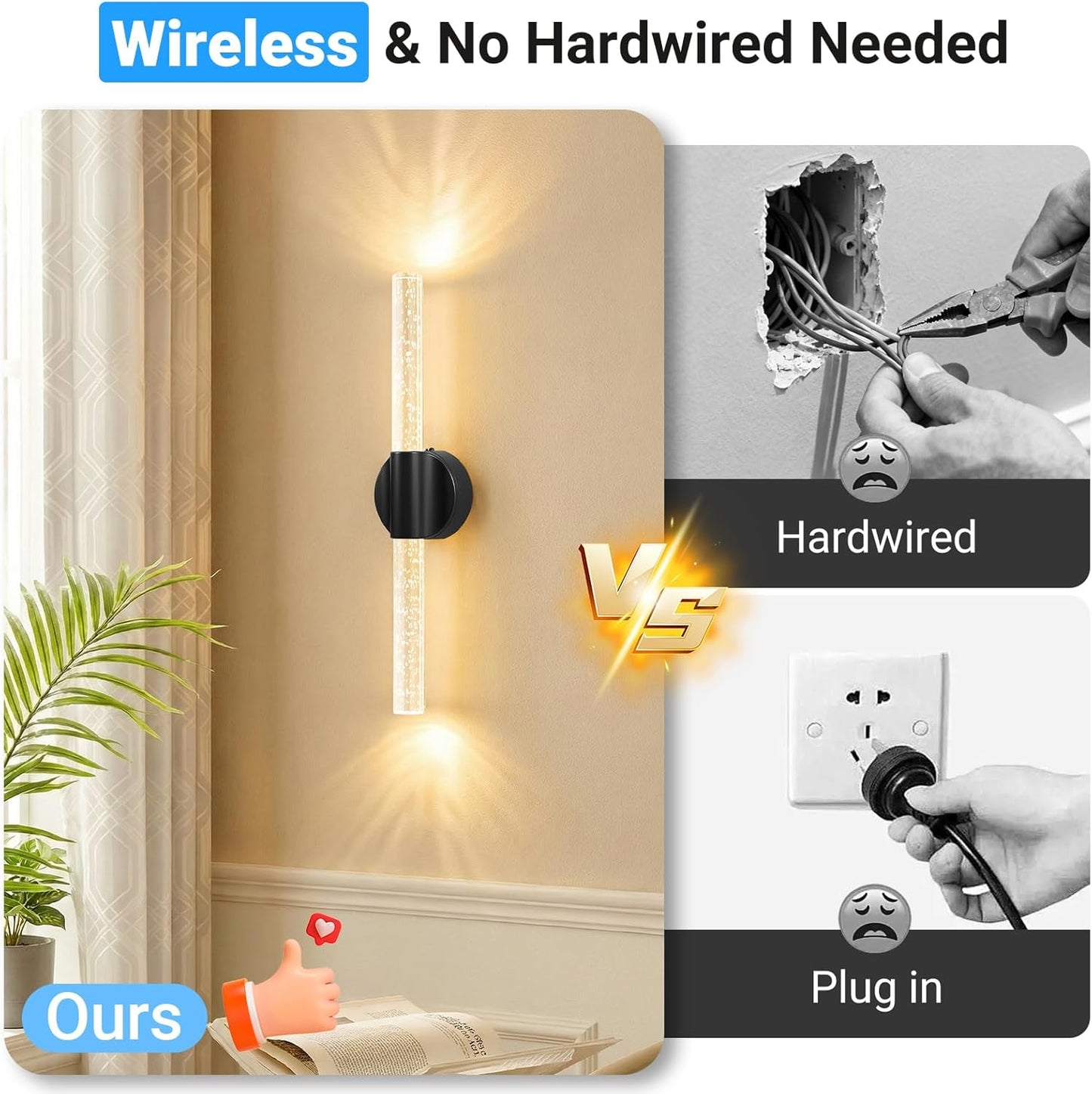 Peel and Stick on Gold Battery Operated Wall Sconces Set of 2, Rechargeable Magnetic Linear Wall Lights for Bedroom, Wireless Sconces with Remote&Touch Control, 3CCT&Dimmable Wall Lamp for Living Room