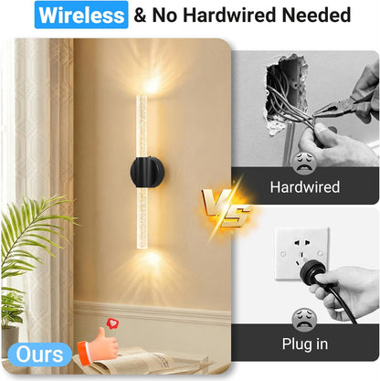 Peel and Stick on Gold Battery Operated Wall Sconces Set of 2, Rechargeable Magnetic Linear Wall Lights for Bedroom, Wireless Sconces with Remote&Touch Control, 3CCT&Dimmable Wall Lamp for Living Room