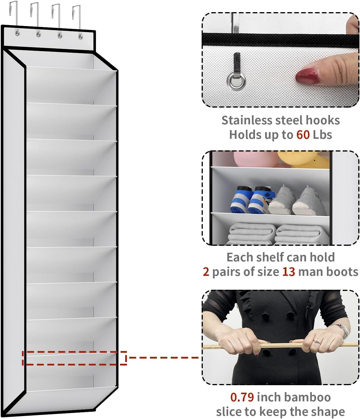 KEEPJOY 10 Tiers White Over Door Shoe Organizer Storage, Hanging Shoe Holder for Door with Large Deep Pockets, Fit 20-30 Pairs Shoe Rack for Sneakers, Boots (White)