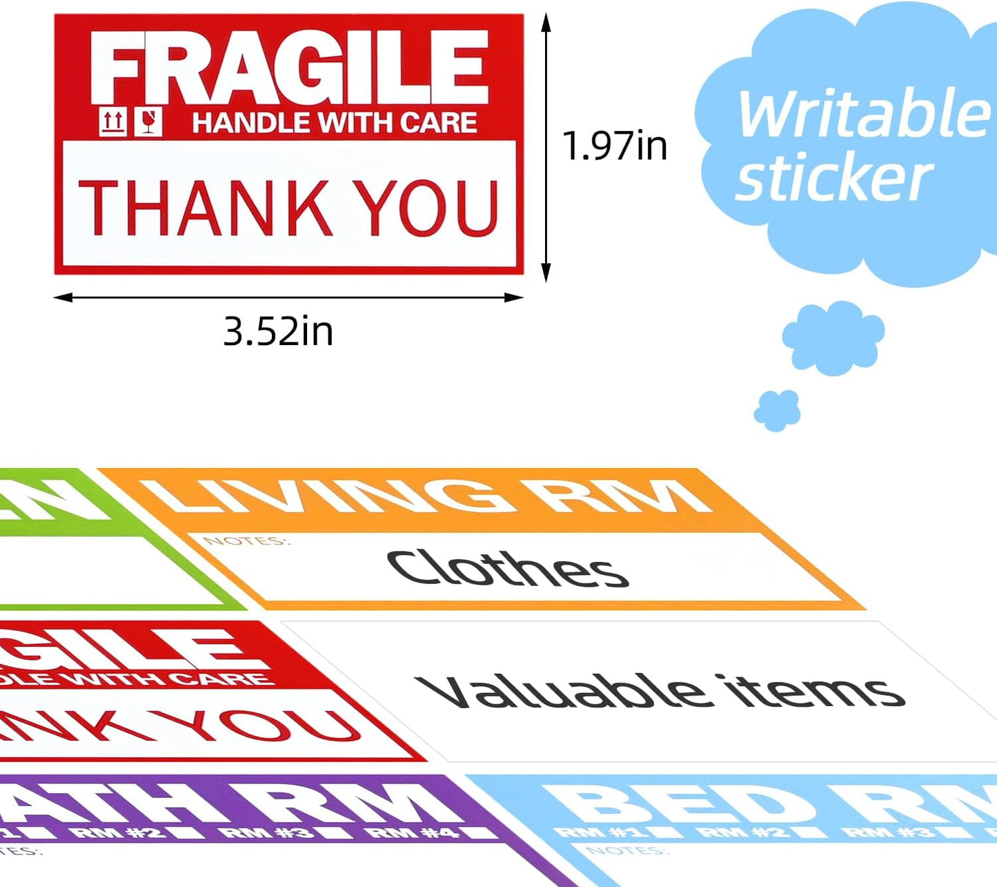 Home Moving Labels, 300 Count Color Coded Moving Labels for Boxes, 3.5"x2" Large Packing Stickers with Writable Areas, Includes Fragile and Blank, Removable