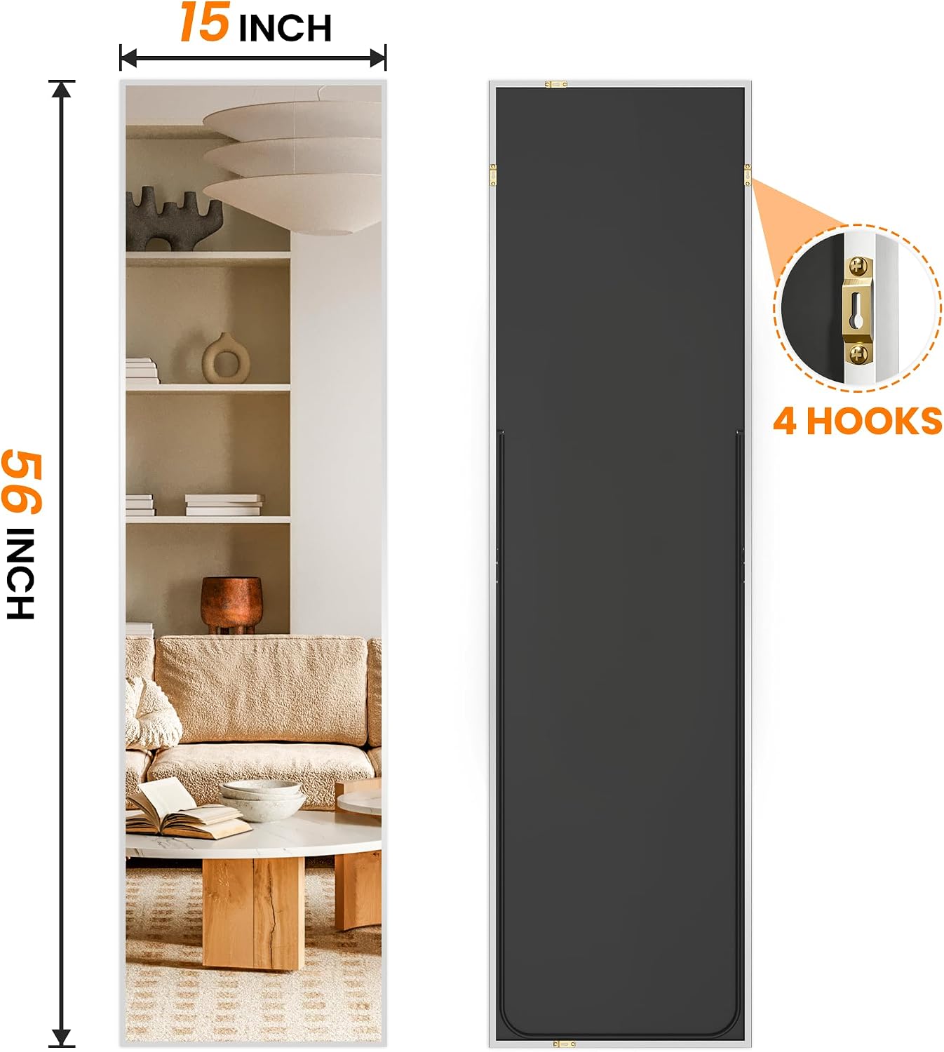 TRAHOME Full Length Floor Mirror 56"x15", Standing Mirror with Aluminum Frame, Large Body Mirror for Bedroom, Living Room and Bathroom, Black