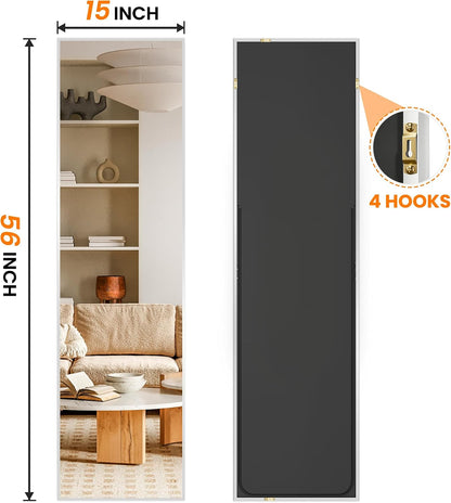 TRAHOME Full Length Floor Mirror 56"x15", Standing Mirror with Aluminum Frame, Large Body Mirror for Bedroom, Living Room and Bathroom, Black