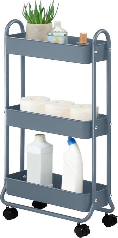 SunnyPoint Slim Rolling Storage Cart, 3 Tier Bathroom Storage Organizer Bathroom, Laundry Utility Cart (White)