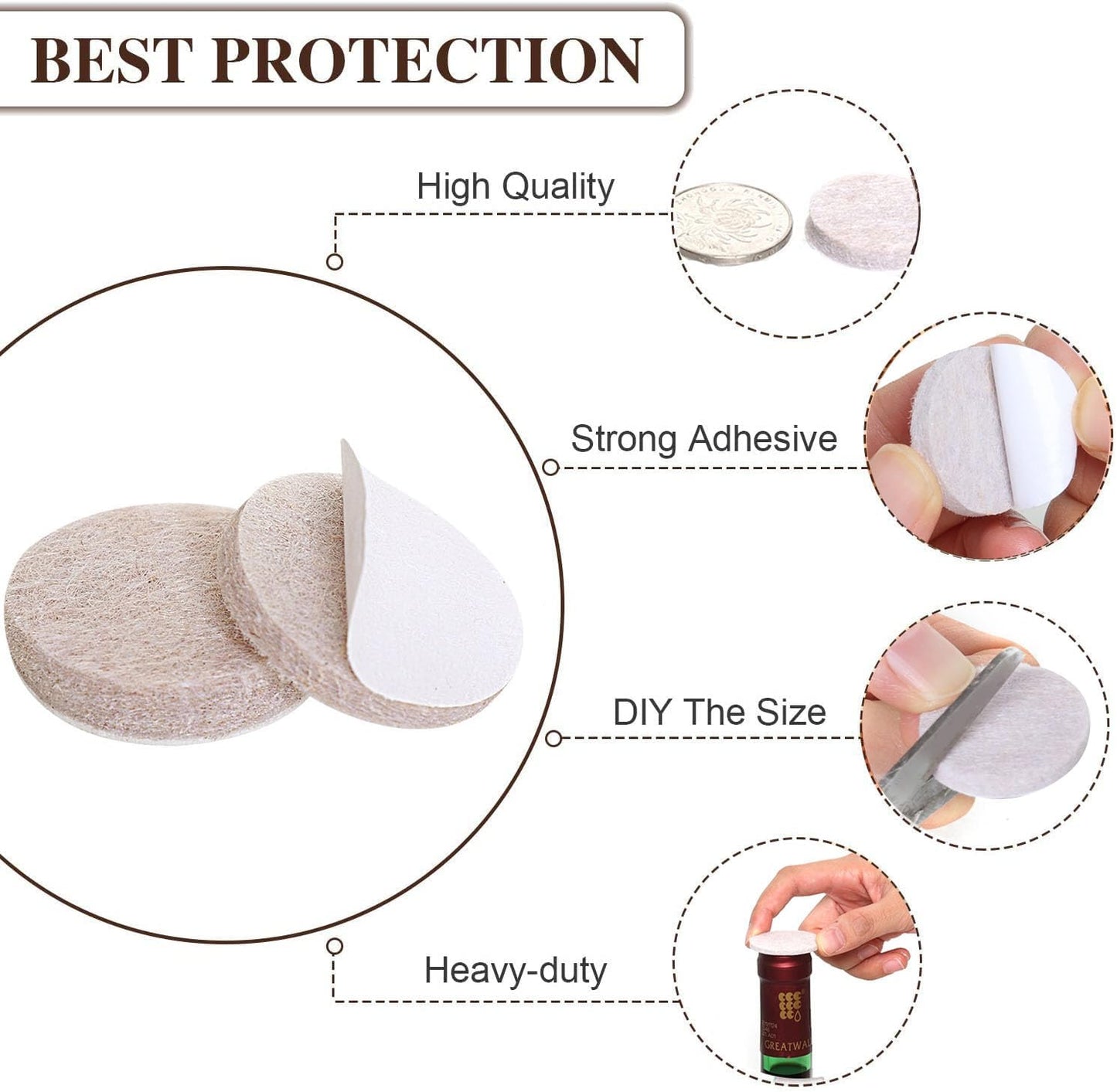 Yelanon Felt Furniture Pads for Hardwood Floors -36 Pcs 2" Premium Floor Protectors for Furniture, Felt Pads for Chair Legs, Black